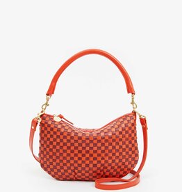 Clare V. Petit Moyen Messenger - Bright Poppy & Bordeaux Woven Checker