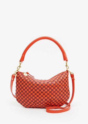 Clare V. Petit Moyen Messenger - Bright Poppy & Bordeaux Woven Checker