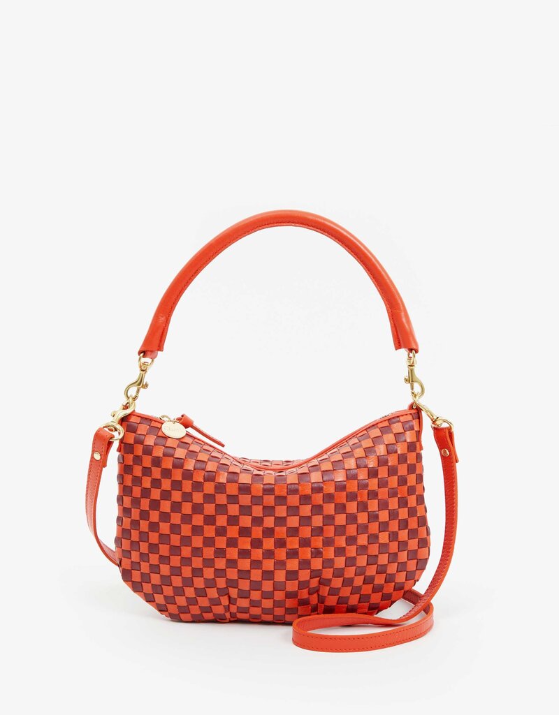 Clare V. Petit Moyen Messenger - Bright Poppy & Bordeaux Woven Checker