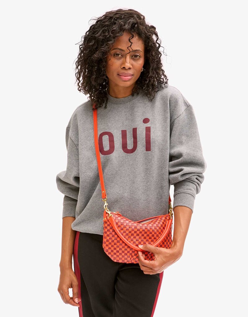 Clare V. Petit Moyen Messenger - Bright Poppy & Bordeaux Woven Checker