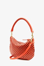 Clare V. Petit Moyen Messenger - Bright Poppy & Bordeaux Woven Checker