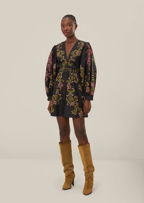 Farm Rio Black Ravenala Puff Sleeve Mini Dress