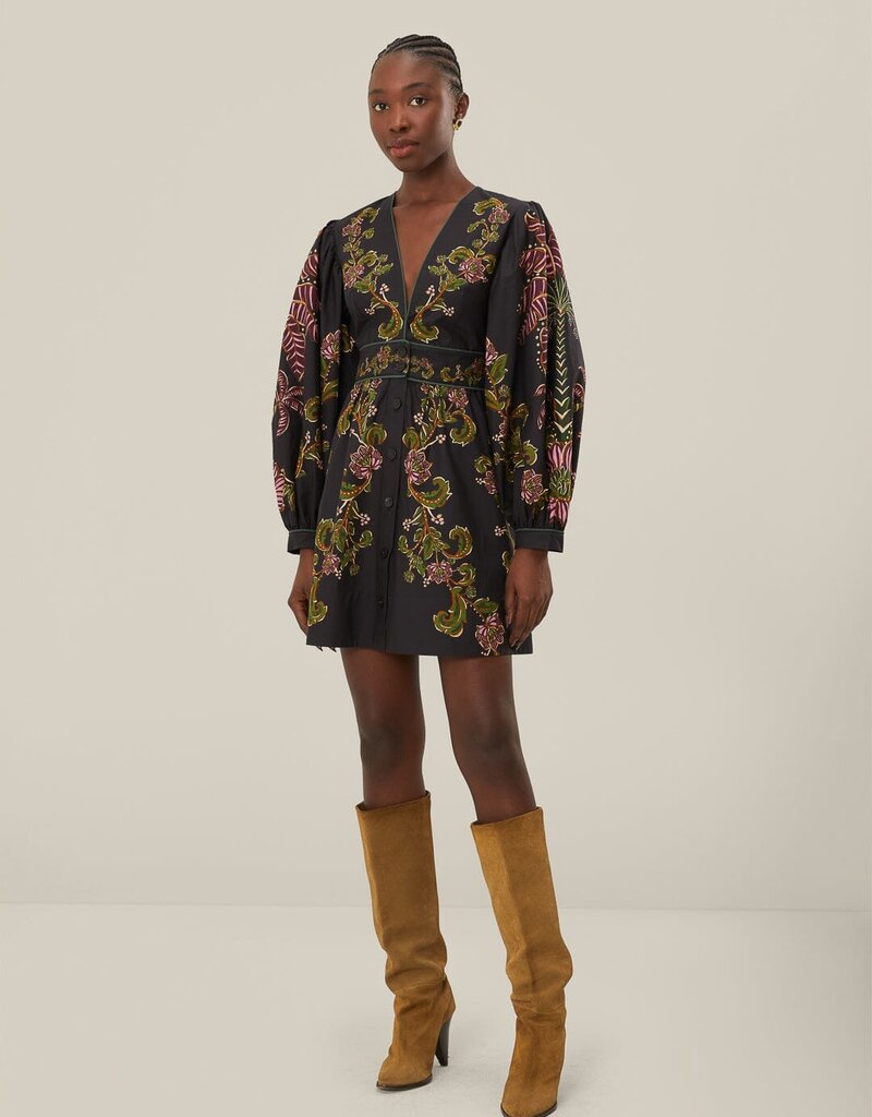 Farm Rio Black Ravenala Puff Sleeve Mini Dress