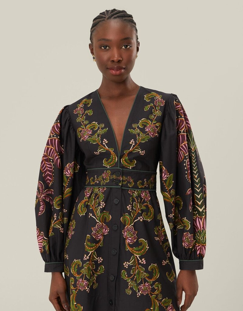 Farm Rio Black Ravenala Puff Sleeve Mini Dress