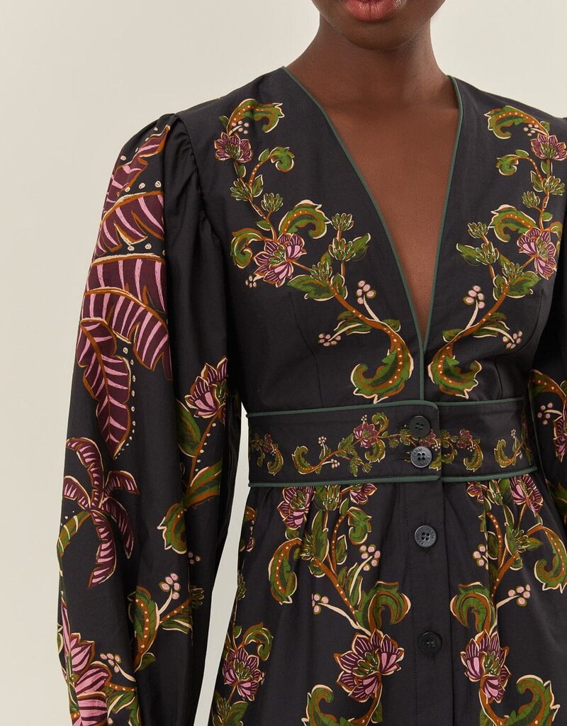 Farm Rio Black Ravenala Puff Sleeve Mini Dress
