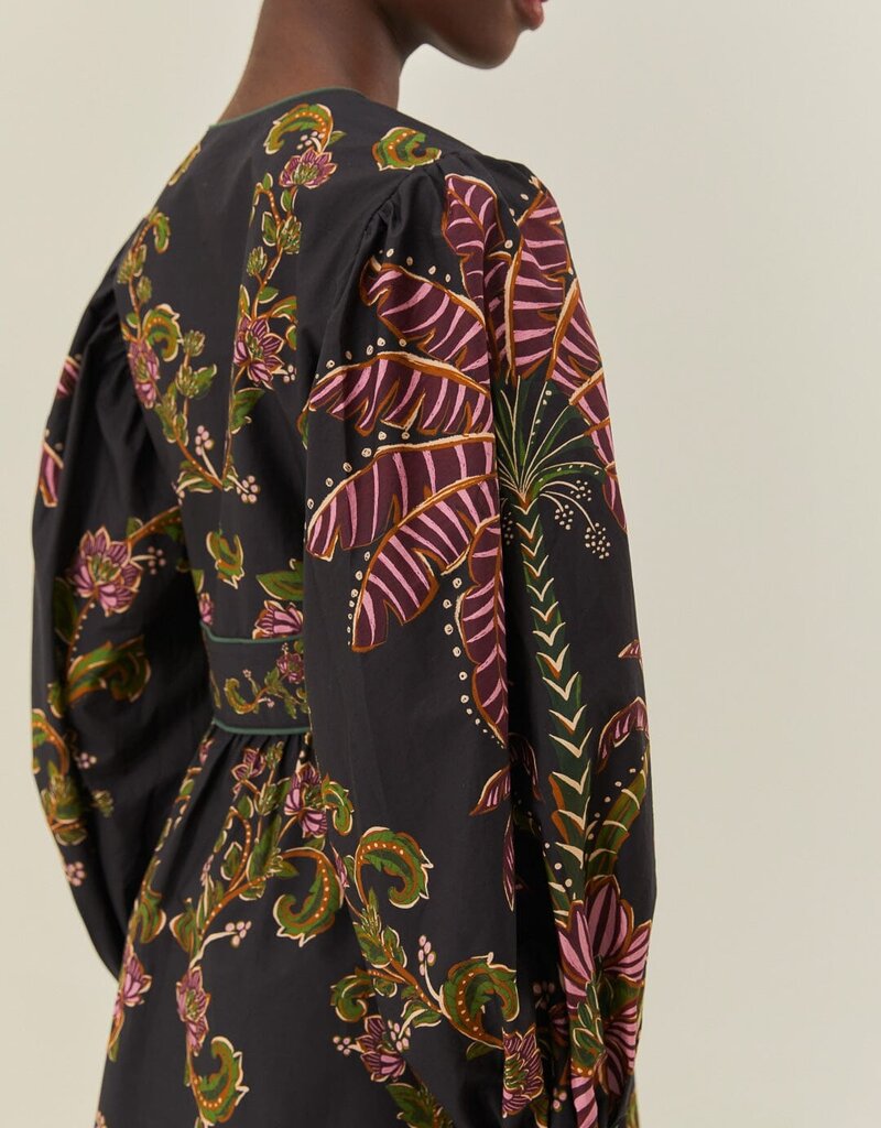 Farm Rio Black Ravenala Puff Sleeve Mini Dress