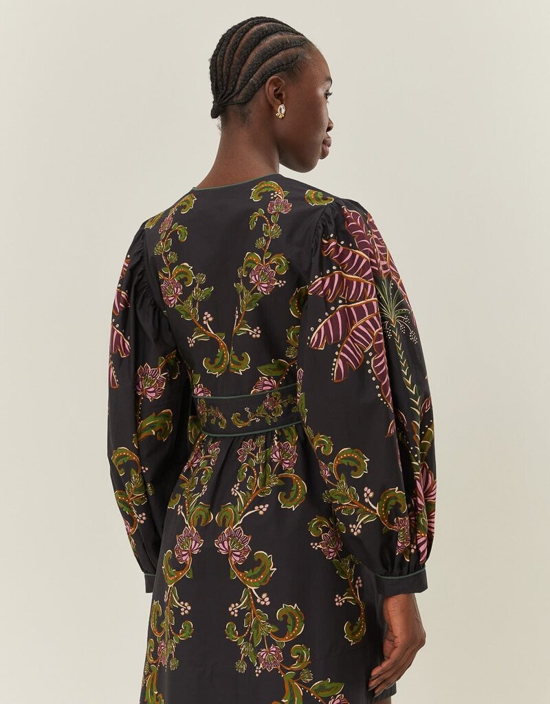 Farm Rio Black Ravenala Puff Sleeve Mini Dress