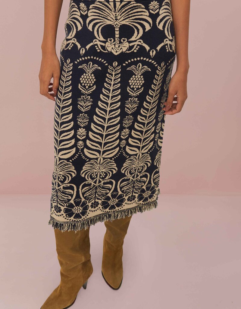 Farm Rio Black Ainika Tropical Splendor Knit Midi Skirt