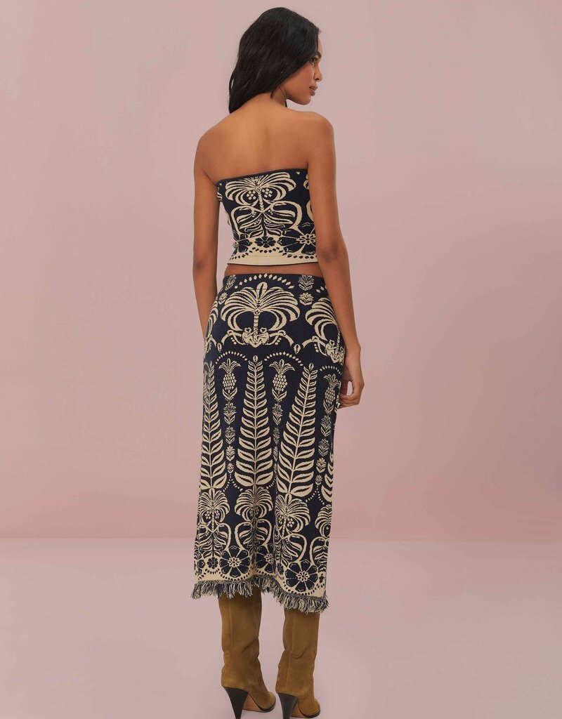 Farm Rio Black Ainika Tropical Splendor Knit Midi Skirt