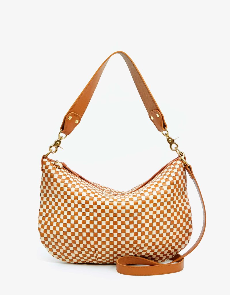 Clare V. Moyen Messenger - Natural & Cream Woven Checker