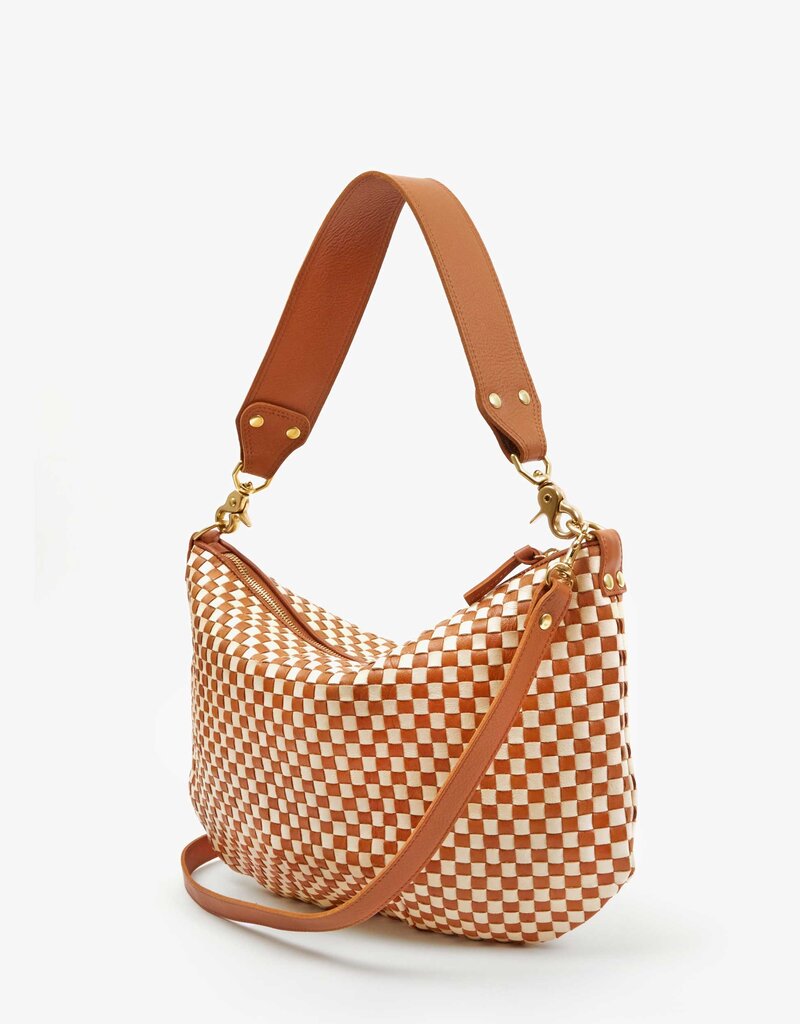 Clare V. Moyen Messenger - Natural & Cream Woven Checker