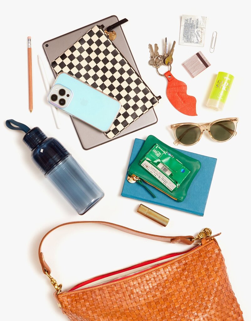 Clare V. Moyen Messenger - Natural & Cream Woven Checker