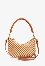 Clare V. Petit Moyen Messenger - Natural & Cream Woven Checker