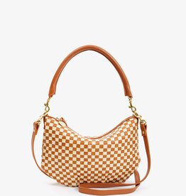 Clare V. Petit Moyen Messenger - Natural & Cream Woven Checker