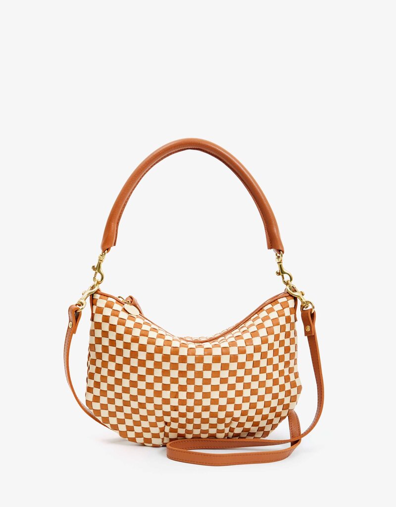 Clare V. Petit Moyen Messenger - Natural & Cream Woven Checker