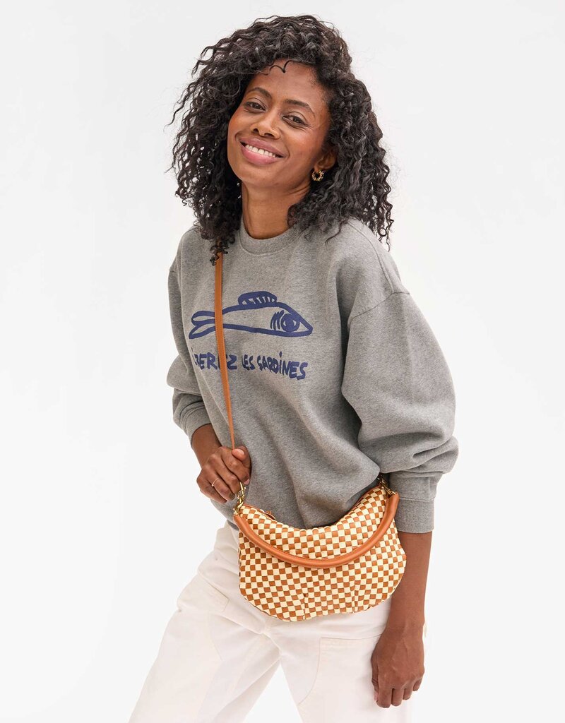 Clare V. Petit Moyen Messenger - Natural & Cream Woven Checker