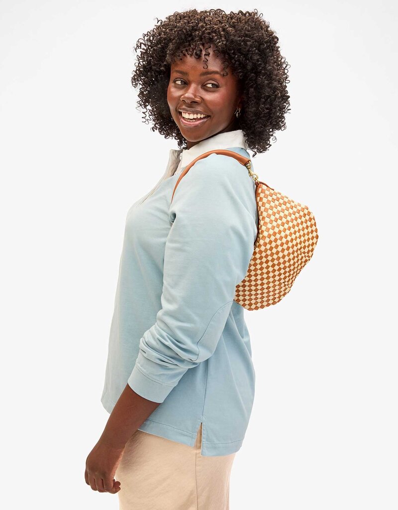 Clare V. Petit Moyen Messenger - Natural & Cream Woven Checker