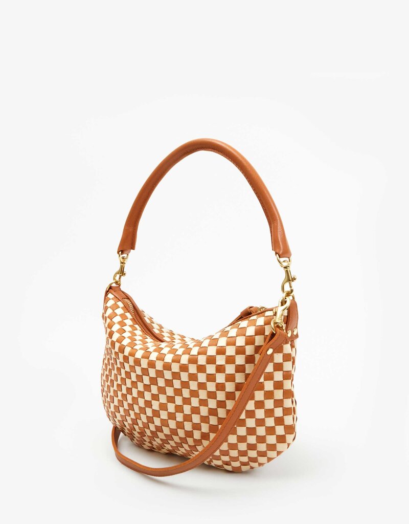 Clare V. Petit Moyen Messenger - Natural & Cream Woven Checker