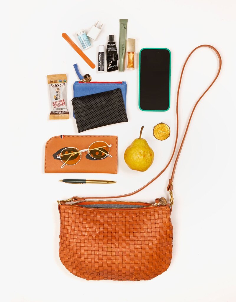 Clare V. Petit Moyen Messenger - Natural & Cream Woven Checker