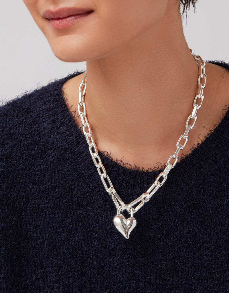 Jenny Bird Padlock Heart Pendant Necklace - Silver