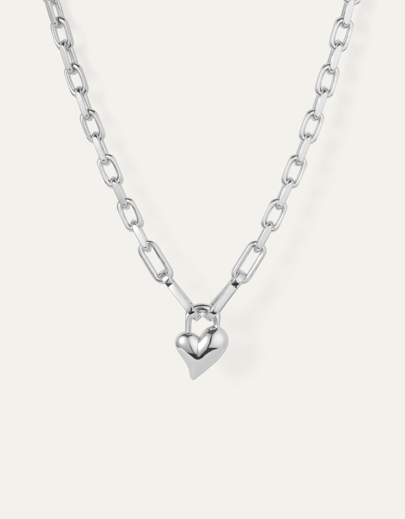 Jenny Bird Padlock Heart Pendant Necklace - Silver