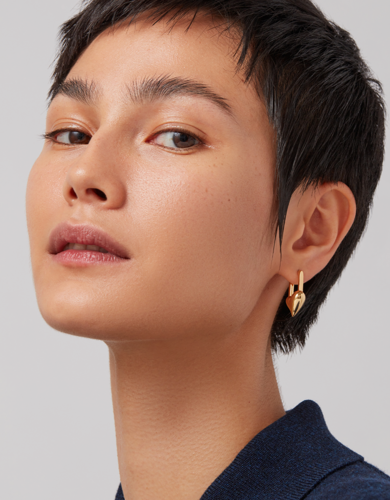 Jenny Bird Padlock Heart Huggie Earrings - Gold