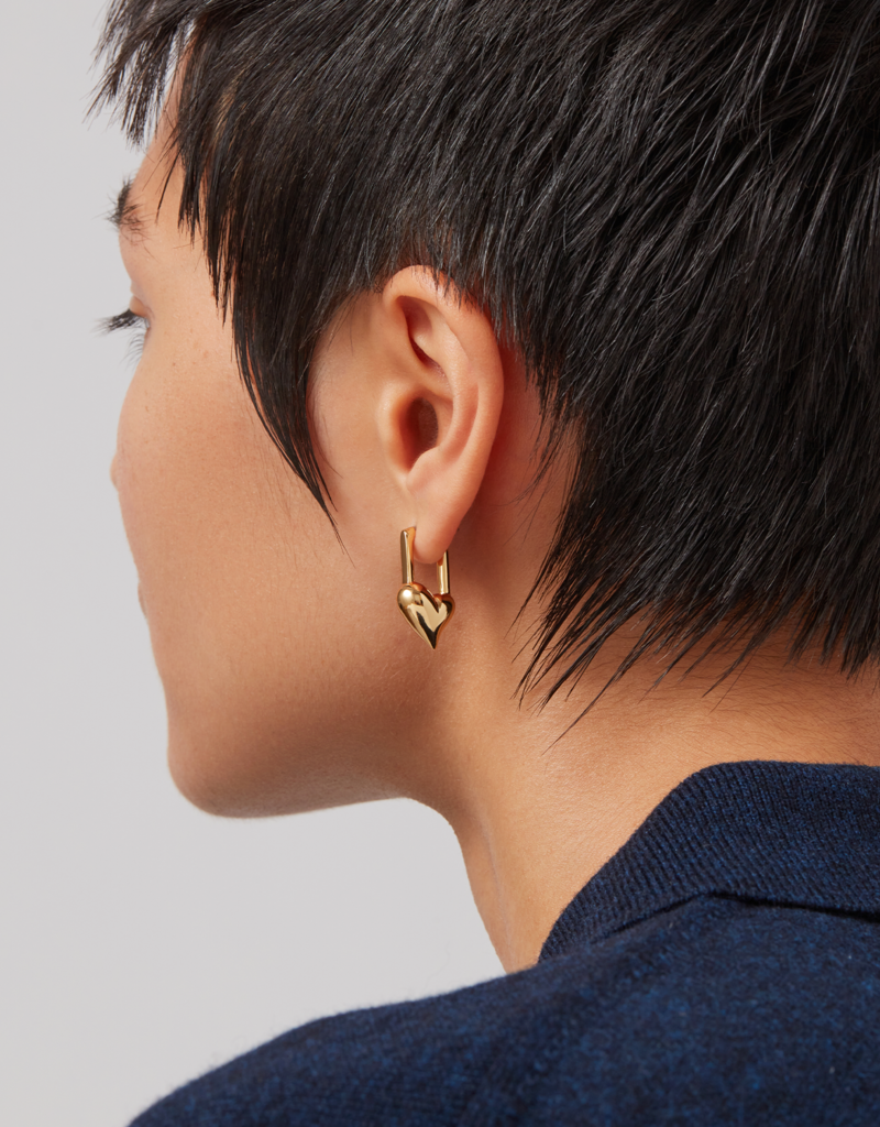 Jenny Bird Padlock Heart Huggie Earrings - Gold