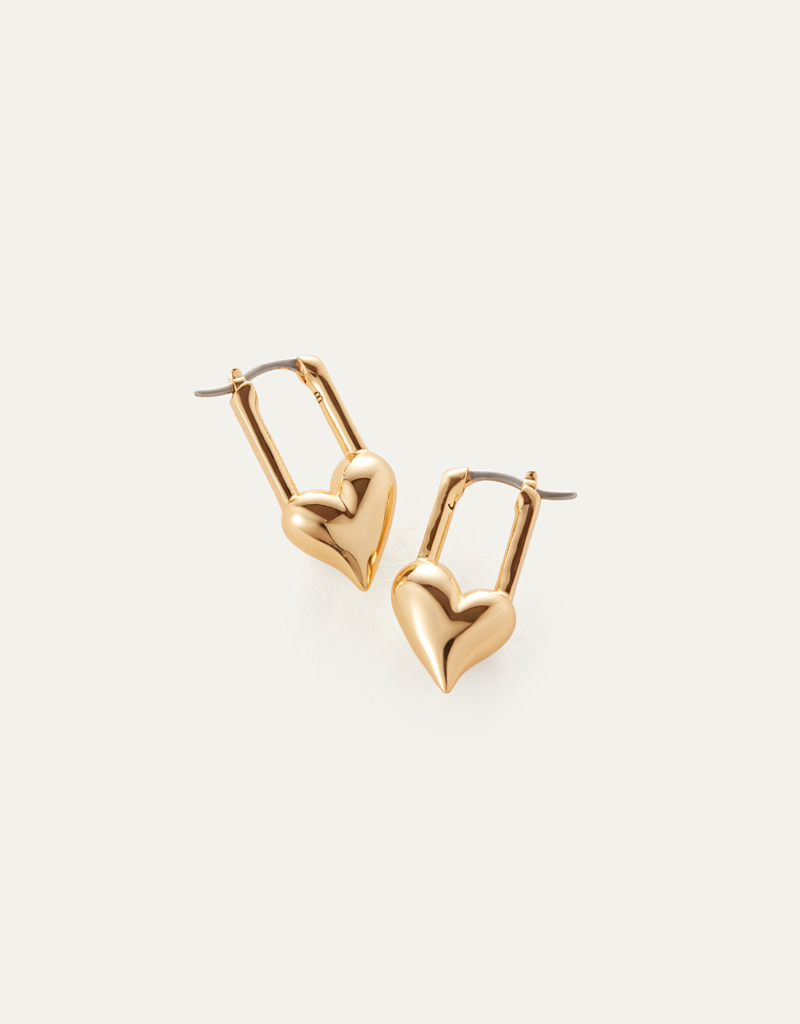 Jenny Bird Padlock Heart Huggie Earrings - Gold