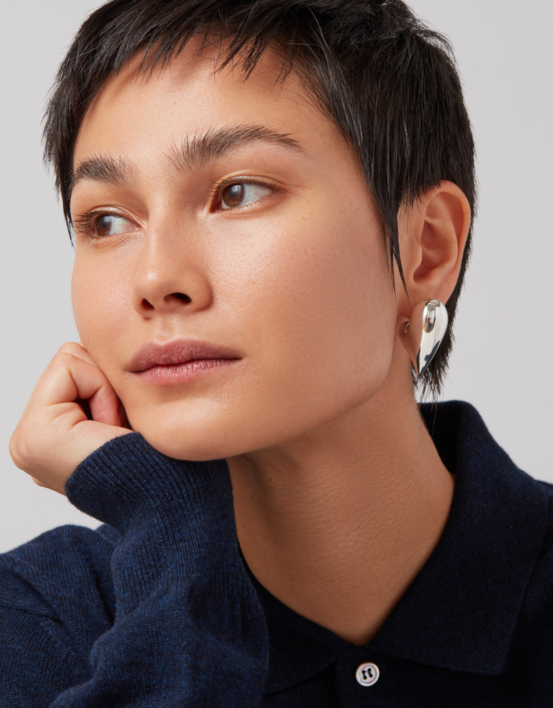 Jenny Bird Art Heart Puff Earrings - Silver