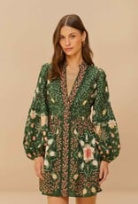 Farm Rio Green Pineapple Garden Long Sleeve Mini Dress