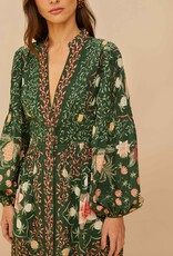 Farm Rio Green Pineapple Garden Long Sleeve Mini Dress