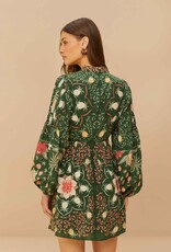 Farm Rio Green Pineapple Garden Long Sleeve Mini Dress