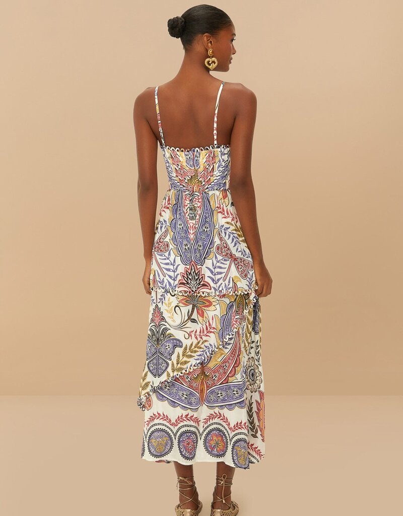 Farm Rio Off-White Boho Glam Loopy Trim Maxi Dress
