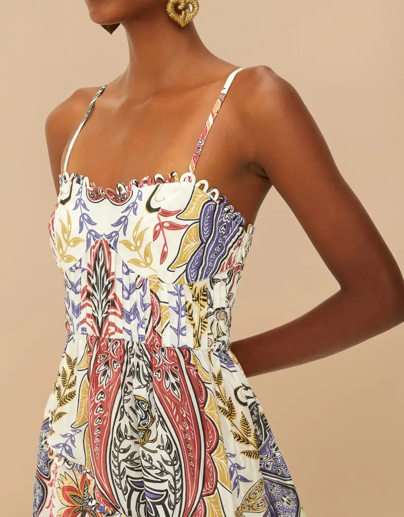 Farm Rio Off-White Boho Glam Loopy Trim Maxi Dress