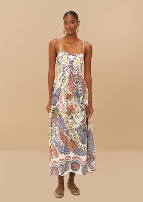 Farm Rio Off-White Boho Glam Loopy Trim Maxi Dress