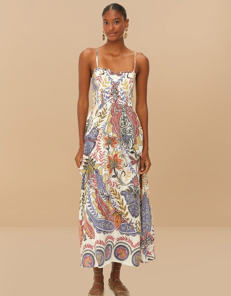 Farm Rio Off-White Boho Glam Loopy Trim Maxi Dress