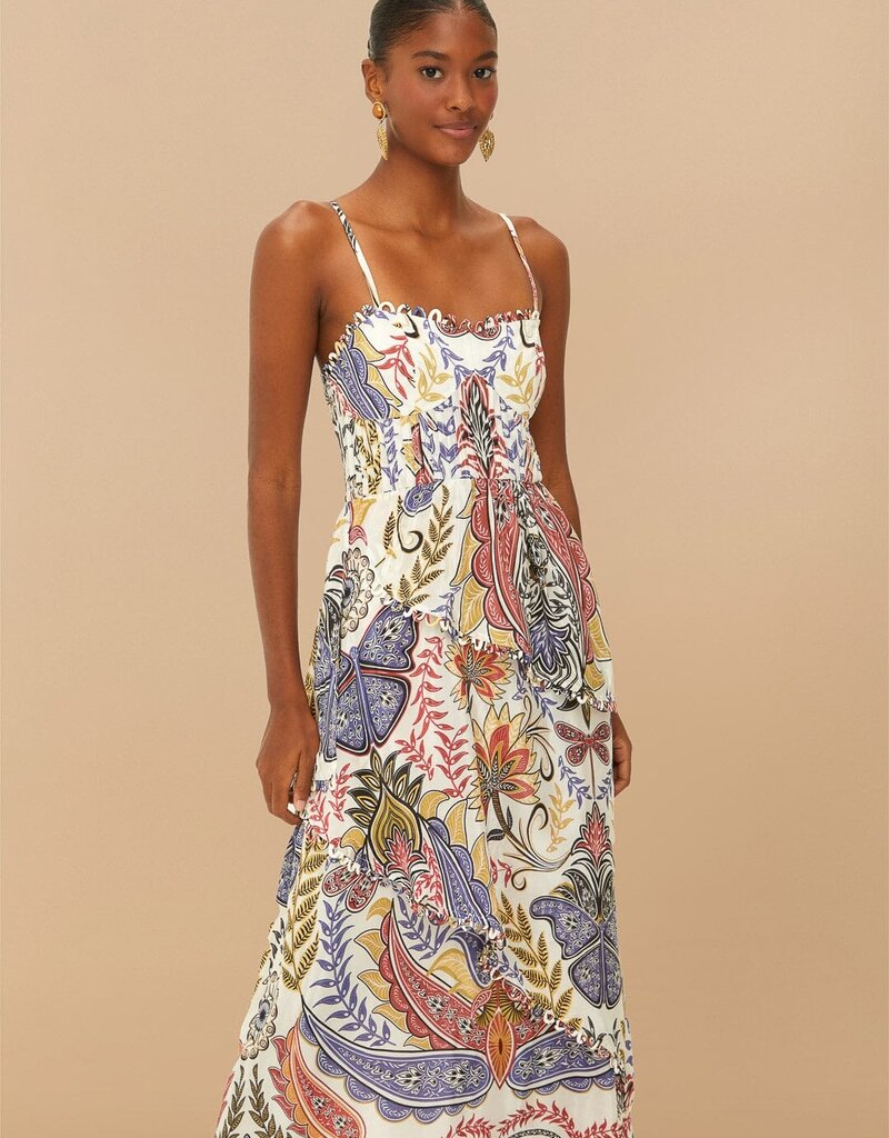 Farm Rio Off-White Boho Glam Loopy Trim Maxi Dress