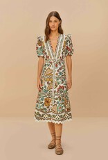 Farm Rio Off-White Botanicals Belted Midi Dress