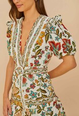 Farm Rio Off-White Botanicals Belted Midi Dress
