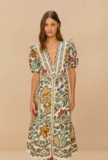 Farm Rio Off-White Botanicals Belted Midi Dress
