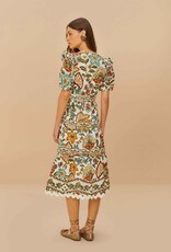 Farm Rio Off-White Botanicals Belted Midi Dress