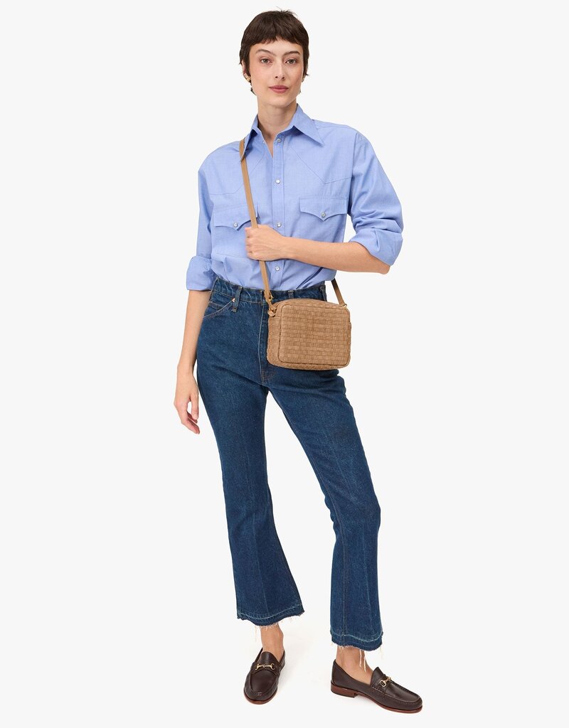 Clare V. Midi Sac - Clay Nappa & Suede Woven Checker