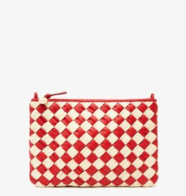 Clare V. Flat Clutch with Tabs - Rosa & Cream Puffy Woven Nappa