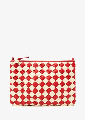 Clare V. Flat Clutch with Tabs - Rosa & Cream Puffy Woven Nappa