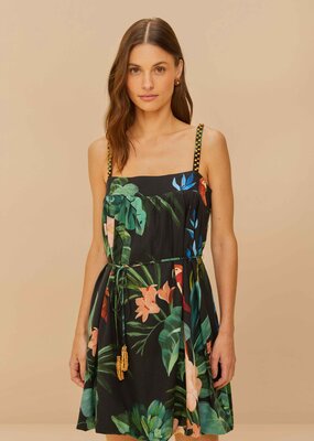 Farm Rio Black Midnight Macaw Fiesta Mini Dress