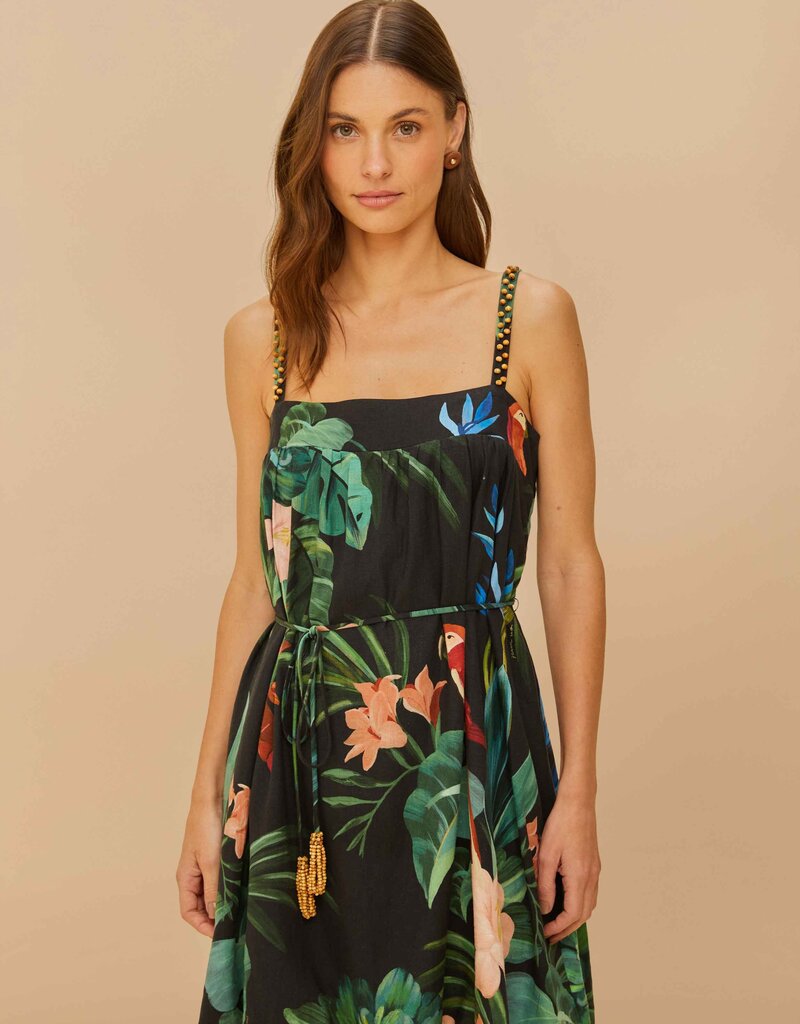 Farm Rio Black Midnight Macaw Fiesta Mini Dress