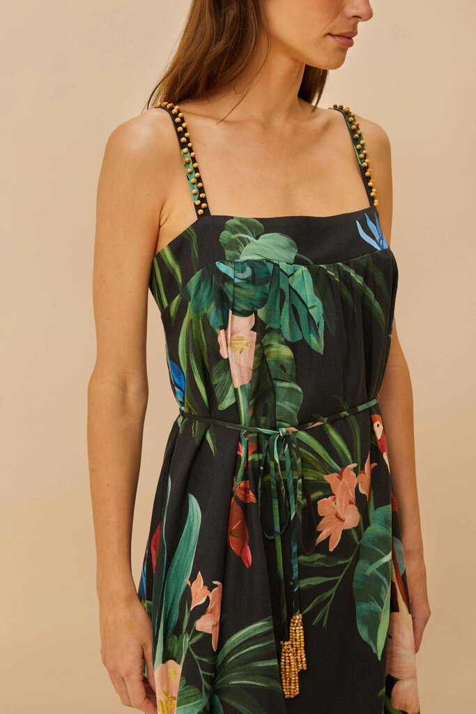 Farm Rio Black Midnight Macaw Fiesta Mini Dress