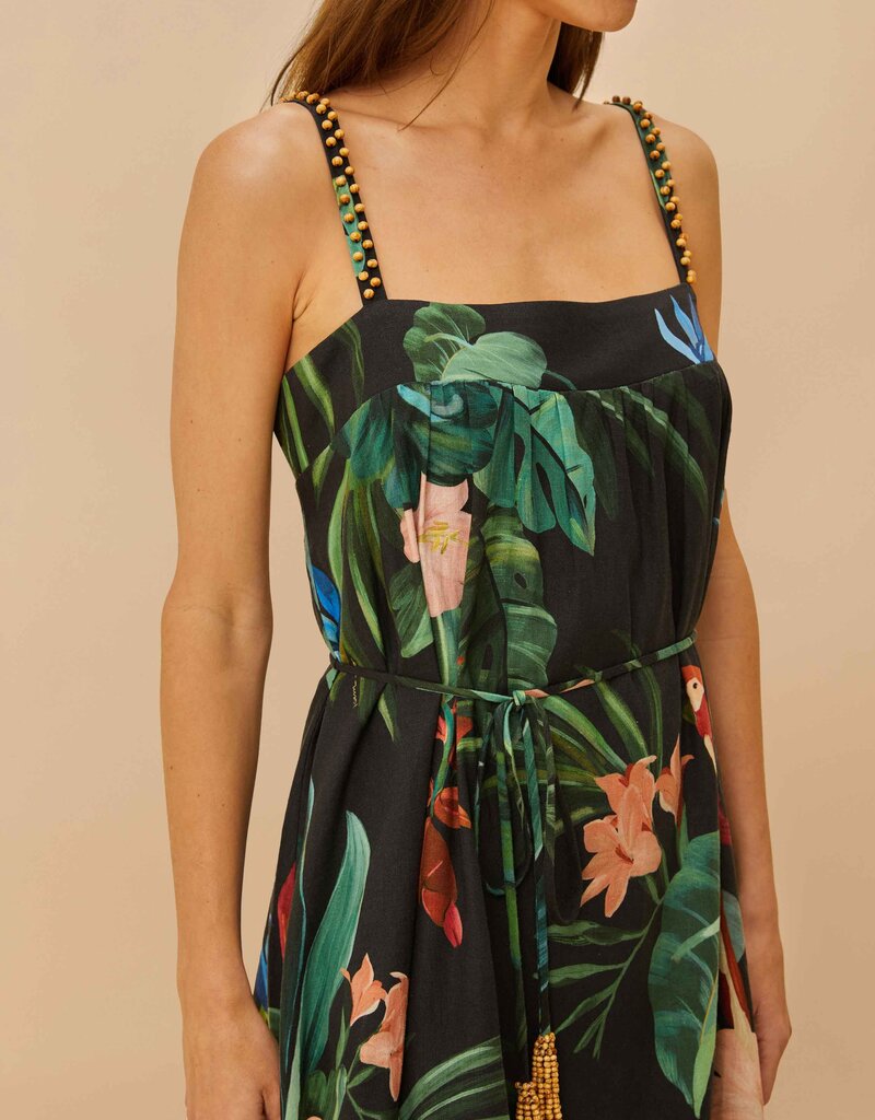 Farm Rio Black Midnight Macaw Fiesta Mini Dress