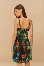 Farm Rio Black Midnight Macaw Fiesta Mini Dress