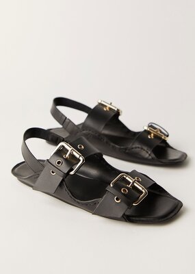 Free People Blossom Buckle Sandal - Black Leather